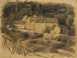 
	
		Théophile Alexandre Steinlen, 
		Swiss 1859-1923- 
		 
		View of farm buildings on a...