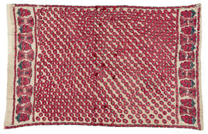 
	
		Two Sikh Pulkhari panels, Punjab, India, circa 1900, one with red flowers, the other with...