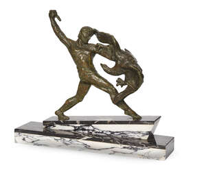 
	
		An Art Deco Cold-painted bronze group, Second quarter 20th Century, apparently unsigned,...