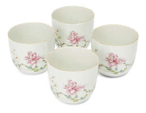 
	
		A set of four Chinese porcelain teabowls, Republic period, painted in famille rose...