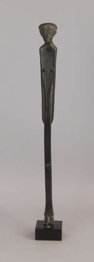 Reproduction of Etruscan filiform statuette of Aphrodite; resin patinated by hand on a black...