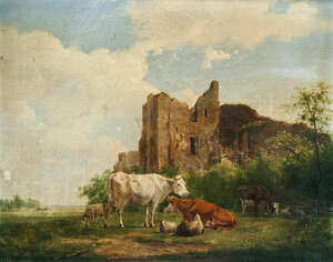 
	
		Hendrik van de Sande Bakhuyzen, 
		Dutch 1795-1860-
		 
		Cattle in a landscape by a...