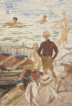 
	
		Dame Laura Knight RA RWS, 
		British 1877-1970 - 
		 
		St Ives Harbour, 1912; 
		 
		