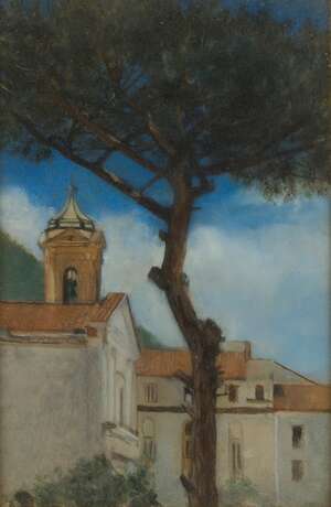 
	
		British School, 
		mid-late 19th century- 
		Monastery with a tree; 
		oil on panel,...
