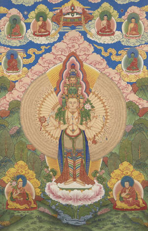 
	
		A large Chinese painting of Avalokitesvara, 20th century, hanging scroll, depicting an...