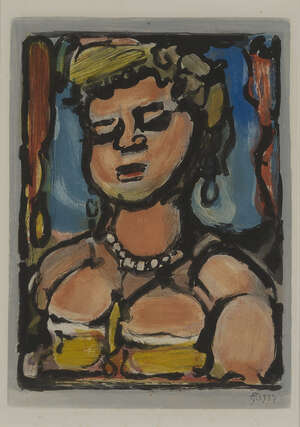 
	
		Georges Rouault, 
		French 1871-1958- 
		 
		Courtisane aux Yeux Baissés, 1937;
		 
		