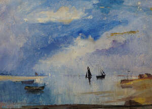 
	
		Robert Dumont-Smith, 
		British 1908-1994- 
		 
		Boats in an Estuary; 
		 
		
