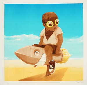 
	
		Hebru Brantley, 
		American b.1981- 
		 
		Boy on Rocket, 2018; 
		 
		lithograph...