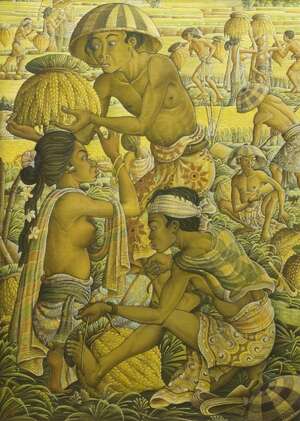 Nyoman Lanusa, Balanese, 20th century, The Rice Harvest, signed to bottom left N. Lanusa Bali,...