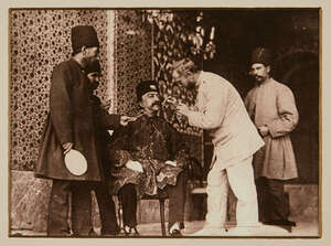 
	
		Two Qajar photographic prints, Iran, 19th century, the first depicting Naser al-Din Shah...