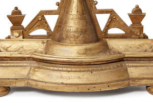
	
		Christopher Dresser (1838-1940) for Coalbrookdale, a gilt cast-iron umbrella/stick...