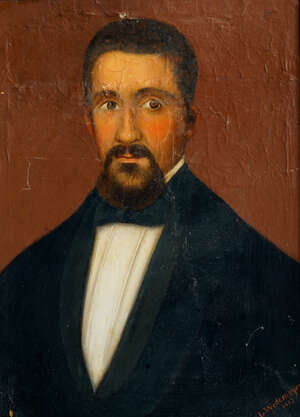 
	
		L Wedemeyer, German, late 19th century- Portrait of a man, half-length in a black coat...