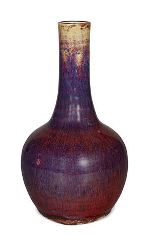 
	
		A Chinese porcelain flambé bottle vase, tianqiuping, 18th/19th century, the deep purple...