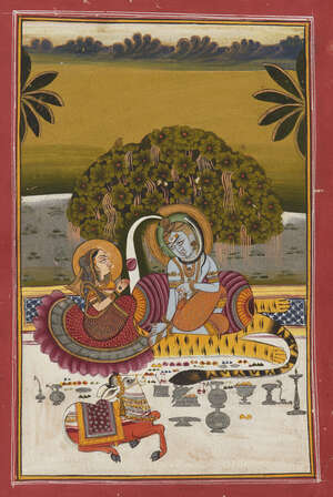 
	
		Lord Shiva and his consort Parvati, Jodhpur, Rajasthan, circa 1830, gouache on paper...