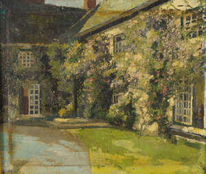 
	
		British School, mid 20th century- Exterior of House; oil on canvas, signed indistinctly,...