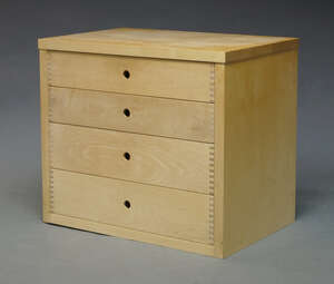 
	
		Terence Conran, a 'Pendine' maple chest of drawers, of recent manufacture, with four long...