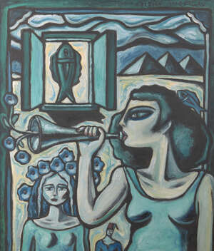 
	
		Helmi El-Touni (Egyptian,  b. 1934), Untitled, acrylic on canvas, framed, 79cm. high x...