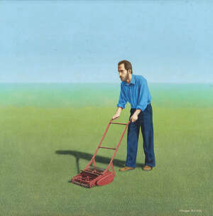 
	
		David Cheepen, 
		British 1946-2016 - 
		&nbsp;
		Man with lawn mower, 1994; 
		&nbsp;
		acrylic...