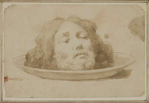
	
		Spanish School, 
		17th century- 
		Head of Saint John the Baptist on a platter; 
		