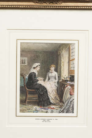 
	
		George Goodwin Kilburne RI RBA, 
		British 1839-1924-
		 
		The New Dress;
		 
		