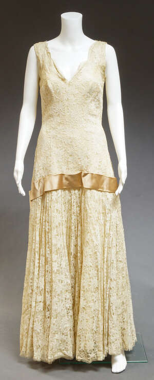 
	
		Seven period wedding dresses, 1930s and later, together with an ivory satin page boys...