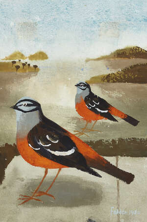 
	
		Mary Fedden OBE RA RWA, 
		British 1915-2012 - 
		 
		Sand Buntings, 1982; 
		 
		