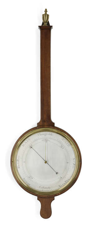 
	
		A rare George III mahogany cased wheel barometer, by Christopher Bettally, London, last...