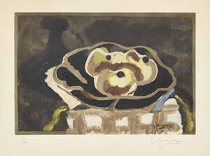 
	
		Georges Braque, 
		French 1882-1963-
		 
		Nature Morte Aux Pommes, 1950;
		 
		