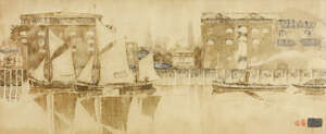 
	
		Stephan Goddard, 
		British b.1959- 
		 
		Tower Bridge Wharf; 
		 
		watercolour,...