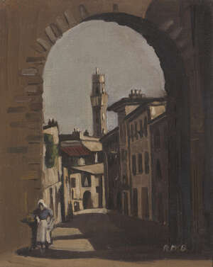
	
		Robert MacBryde, 
		Scottish 1913-1966 - 
		 
		European Street Scene with Stone...