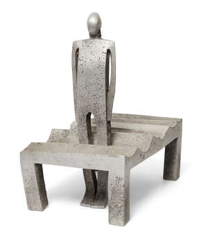 
	
		Jonathan Clarke, 
		British b.1961 - 
		 
		Standing figure on four-legged rectangular...