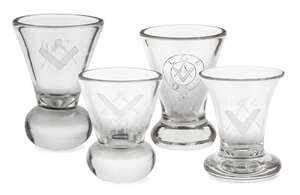 
	
		A group of four Masonic firing glasses, late 19th/early 20th century, with conical form...