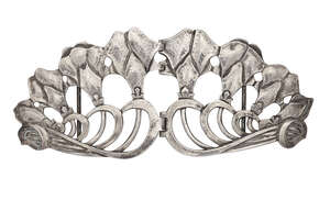 
	
		Birmingham Guild of Handicraft Ltd, an Arts and Crafts silver buckle the design...