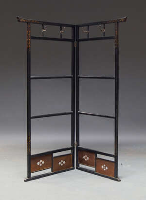 
	
		A Japanese black lacquer and gilt decorated folding kimono stand, early 20th century, 