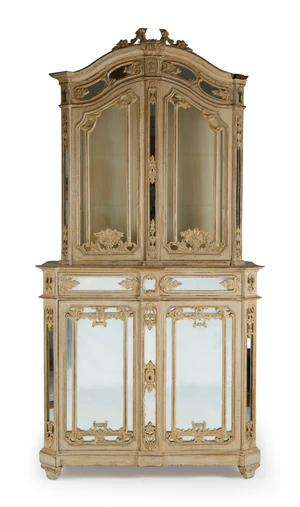A French cream painted cabinet, of Louis XVI style, last quarter 19th century and later, the...