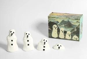 Marcel Dzama,&nbsp;Canadian b.1974-&nbsp;Melting Snowman cannisters;&nbsp;produced by Cereal art,&nbsp;four ceramic...