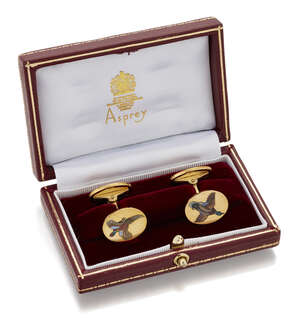 
	
		Asprey, pair of gold and enamel cufflinks, by Asprey, each link depicting a pheasant in...