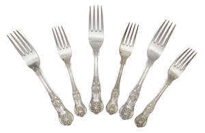 
	
		A set of nine Victorian silver Queen's pattern table forks, Sheffield, c.1876, Fenton...