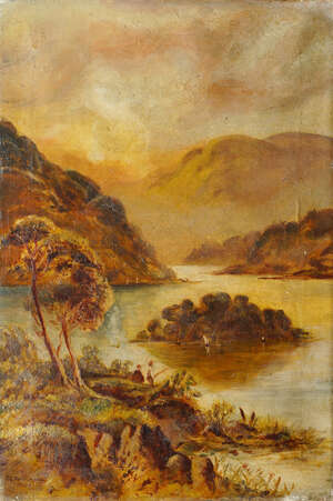 
	
		J E Patrickson, Scottish, late 19th/early 20th century- Mountainous lake landscape, 1900; oil...