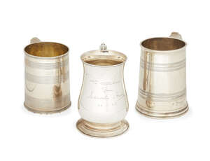 Three silver tankards, two with reeded decoration, one London, c.1811, maker's marks rubbed, the other London, c.1942, CJ Vander Ltd., and one of plain bal