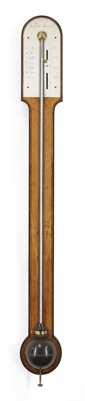 
	
		A George III satinwood stick barometer, by Edward Nairne and Blunt, c.1800, the arched...