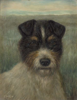 
	
		Edward Aistrop, 
		 
		British, fl.1880-1920- 
		 
		Portrait of a terrier; 
		 
		