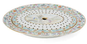 
	
		A large Chinese porcelain famille rose  oval straining dish, Jiaqing period, the dish...