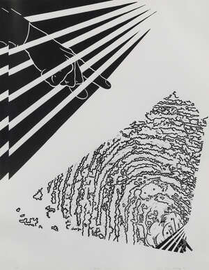 
	
		Rose Finn-Kelcey,
		British 1945-2014-
		 
		Finger Print, 1982;
		 
		linocut on...