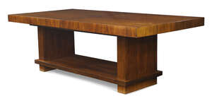 
	
		Manner of Jacques Adnet, 
		 
		Art Deco rosewood extending dining table with three...