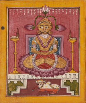
	
		Rishabhanatha (Adinatha), the first of the 24 Tirtahankaras in Jain cosmology, gouache on...