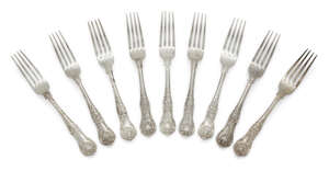 
	
		A set of Victorian Queen's pattern table forks, London, c.1855, Elizabeth Eaton,...