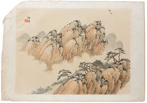 Six Chinese paintings, ink and colour on silk, depicting various subjects including bat on...