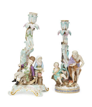 
	
		A Meissen porcelain candelabra base or single candlestick, emblematic of Winter, late...
