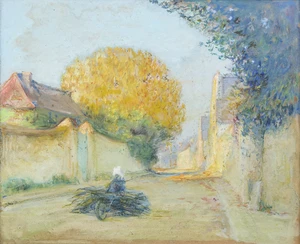 Claude Émile Schuffenecker, French 1851-1934 - Rue à Meudon, c.1880; pastel and gouache on cardboard, with a portrait of a woman sketch on the reverse, 38